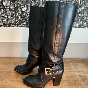 Michael Kors Black Studded Tall Boots, Leather, 8.5